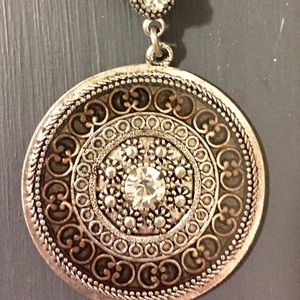 Black rope silver medallion necklace